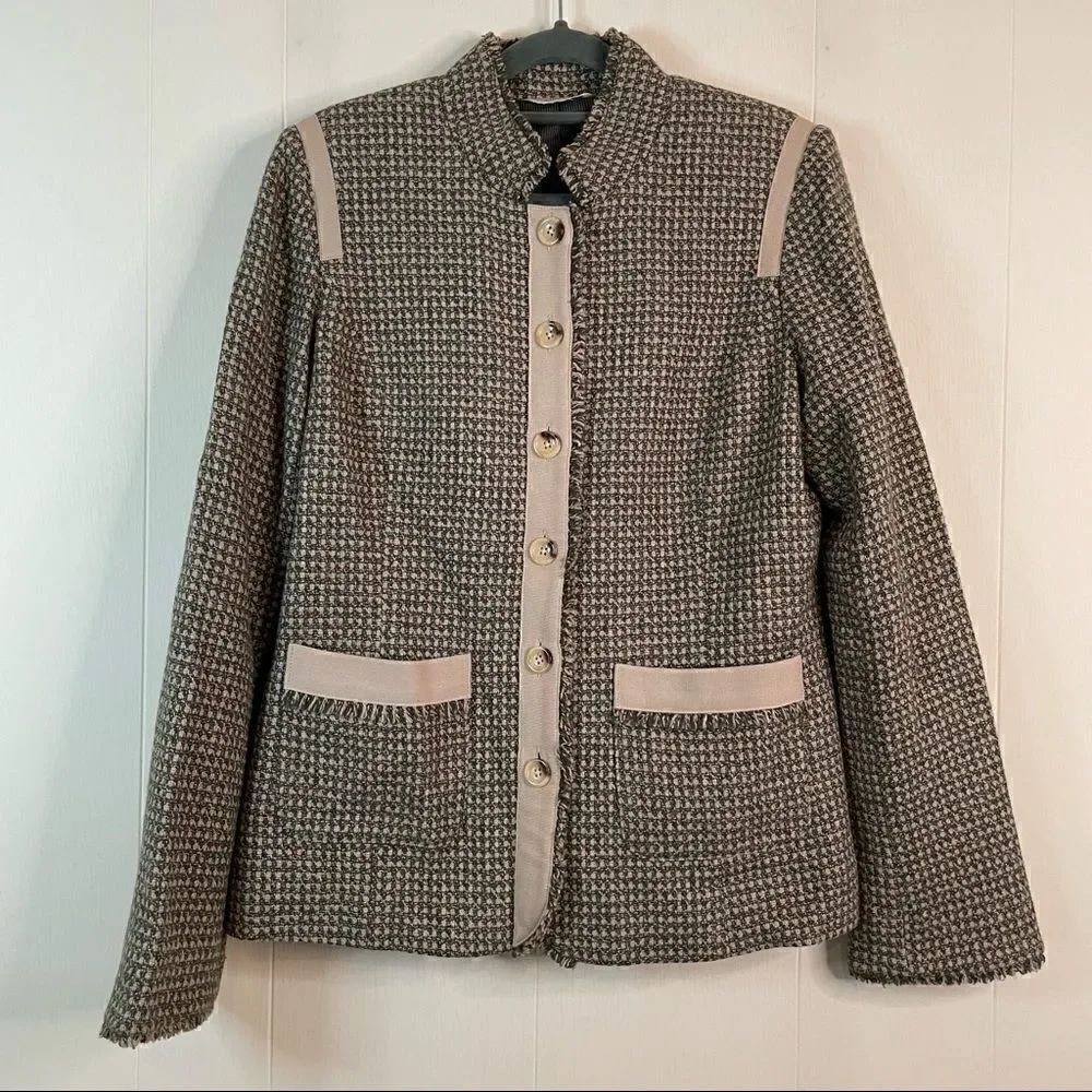 Sundance Tan Olive Green Textured Tweed Blazer